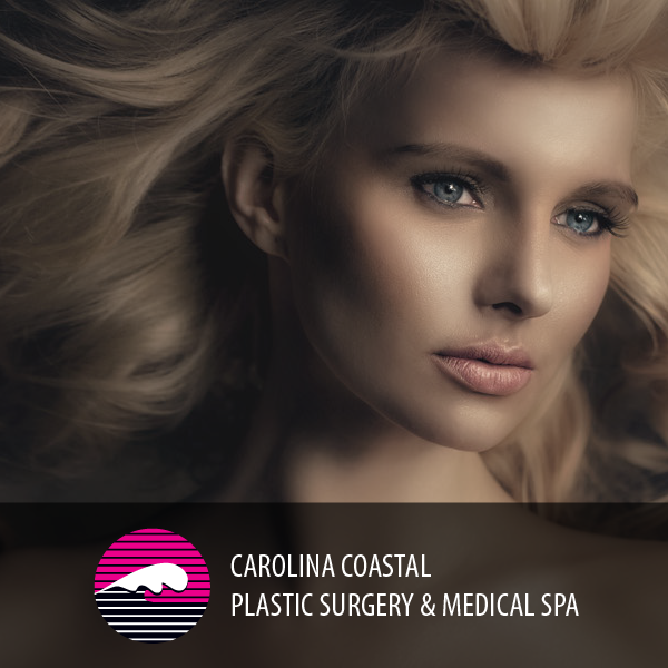 Carolina Coastal Plastic Surgery logo with woman in background