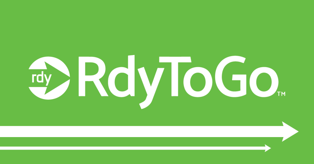 RdyToGo logo with arrows below it