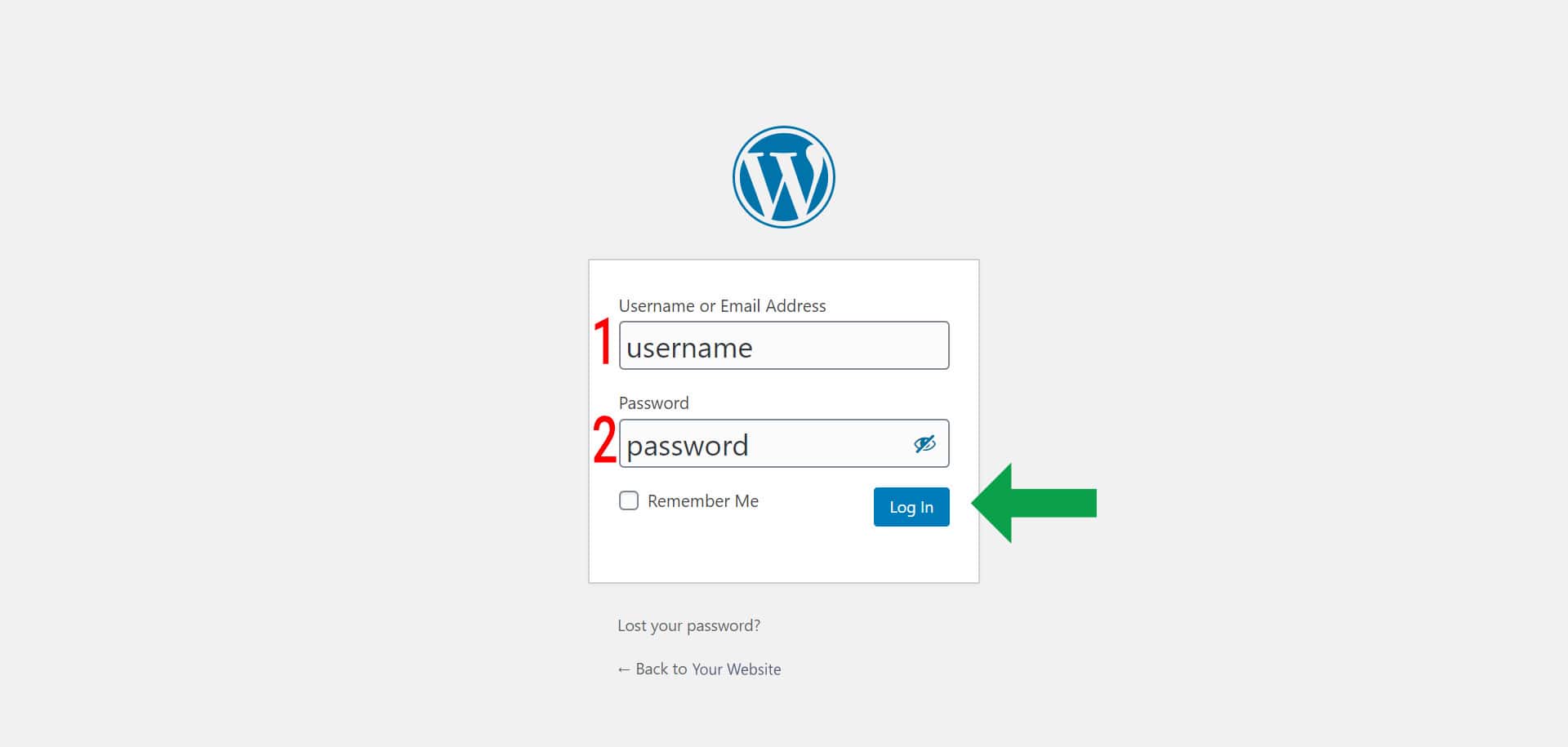 Shows the user where to input username and password on the WordPress Dashboard login screen