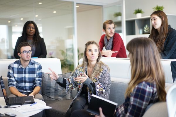 A team brainstorming SEO strategy.